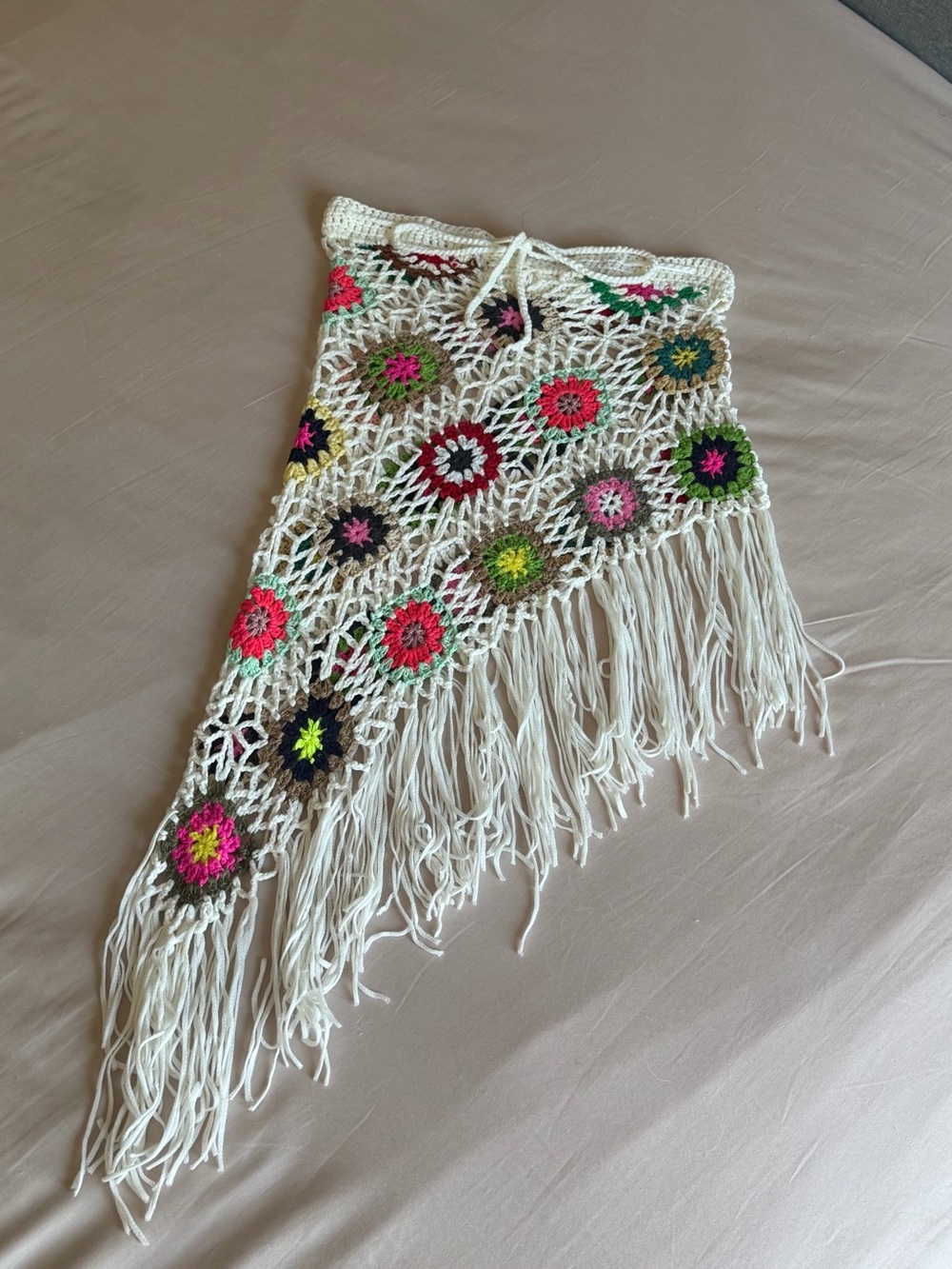 Crochet Floral Fringe Beach Cover Up Skirt Y2K Boho